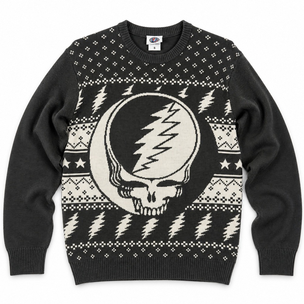 Ripple Junction Grateful Dead Sweater Mens Small Gray Steal Your Face Knit Logo